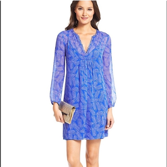 DVF Diane von Furstenberg Aria Silk Tunic Dress 6 Blue Print - Picture 2 of 8